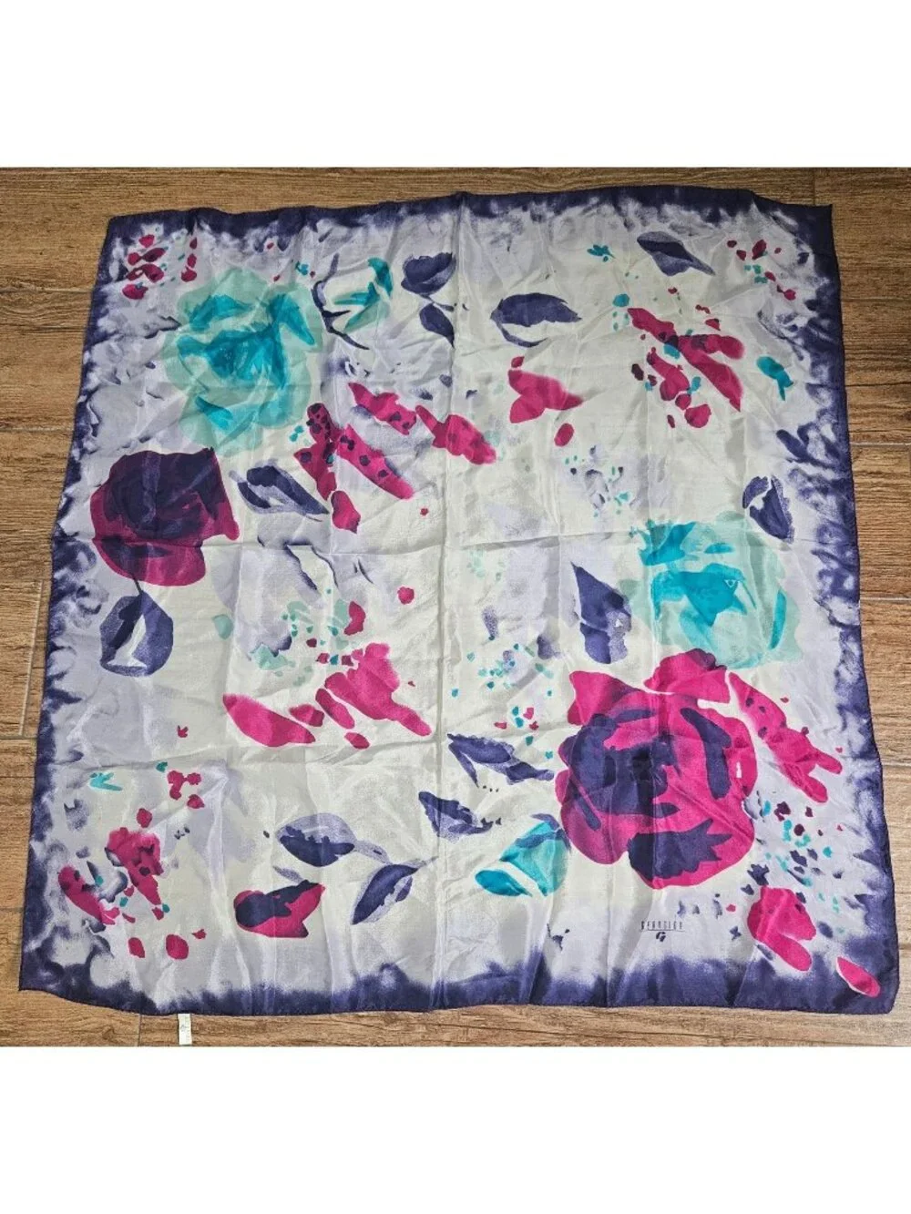 Vintage Georgiou Bright Abstract Floral Purple Pink Silk Scarf 29